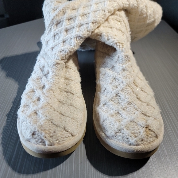 UGG‎ Australia Lattice Knit Cardy Tall 1002483 Ivory/Gold Women's 7 NWOT. - Picture 4 of 10